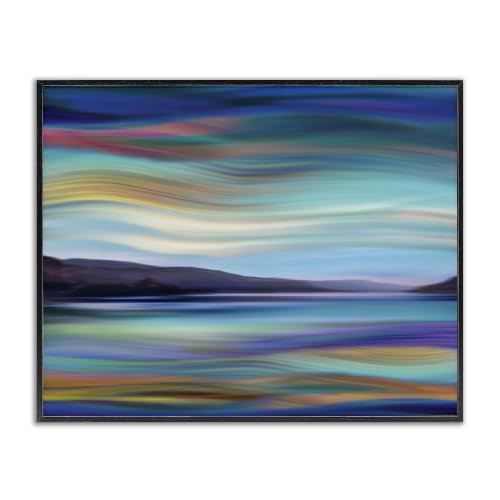 'Mountain Lake Landscape Fluid Abstract Waves'| Framed Giclee Art