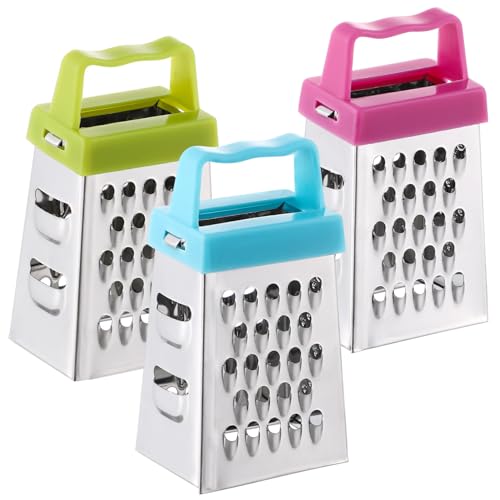 FELTECHELECTR 3Pcs Mini Stainless Steel Cheese Grater Multi Function Box Grater for Easy Vegetable and Cheese Shredding Non Slip Handle Kitchen Gadget for Home Chefs