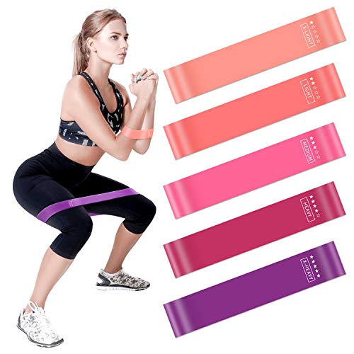 Putron Bande de Résistance Élastique,Pilates Bande de Résistance Élastique 5 Niveaux de Force, pour Musculation/Yoga, Bande Elastique Fitness de Force-avec Sac de Rangement (Pink) Cover