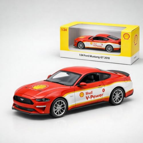 Image of Wizplex CCA Ford Mustang GT 2018 Shell V-Power 1:34 Scale Officially Licensed Die Cast Metal Car - Pull Back with Openable Doors, Light & Sound, Collectible Showpiece for Kids 3+