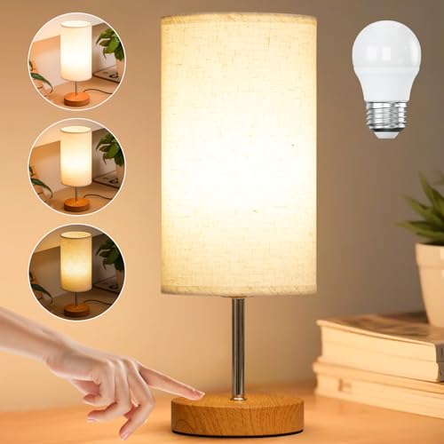 Bedside Lamps Touch Control, 3-Way Dimmable Touch Lamps Bedside Bedroom Lamp, Table Lamp for Living Room Bedroom, Bedside Light with Linen Fabric Shade, for Study, Office (Bulb Included)