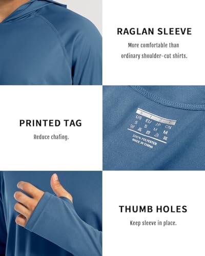 Boladeci UV Shirts for Men Hoodie UPF 50+ Sun Protection Clothing Men Sun Hoodie UV Shirt Mens Long Sleeve Shirt Men Summer Shirts Rash Guard Running Gear Fishing Gifts for Men Tee with Hat Blue L — view 6