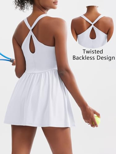 Image of Sexyasasii Women's Summer Athletic Tennis Dress with Built in Shorts and Bra Square Neck Workout Exercise Active Golf Dresses
