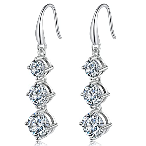 CZ Dangle Earrings for Women 18K White Gold Plated Drop