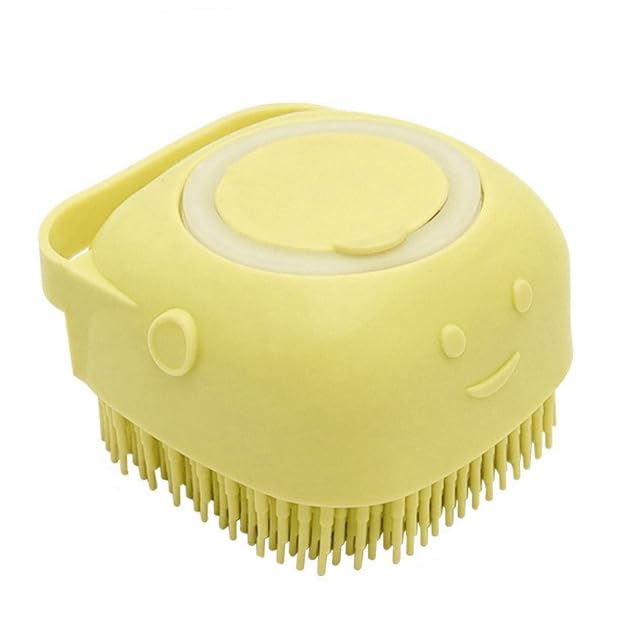Youery Cepillo de Baño para Perros y Gatos, Cepillo Baño Perro de Silicona, Cepillo Baño Perro con Dispensador de Champú, Cepillo para Mascotas para Limpieza de Perros de Pelo Corto y Largo (Amarillo)