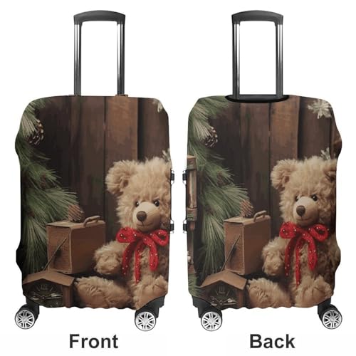 Xmas Tree Branch Bear Doll Luggage Cover, Washable Elastic Suitcase Cover Protector Fit 18-32 Inch Luggage3