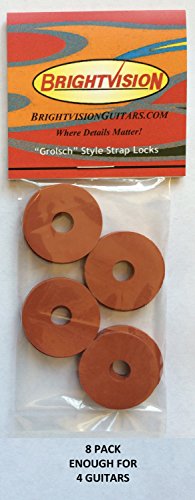 Original Burnt Orange Silicone Rubber Guitar Strap Locks - Grolsch Style - Classic and Reliable - Made In The USA! (8-Pack)
