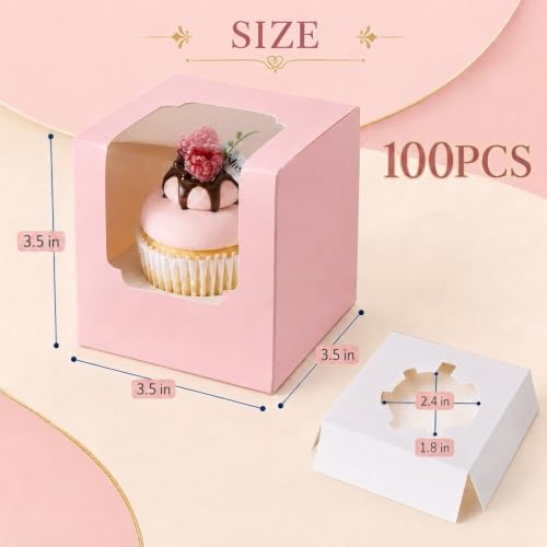 Image of BOOMIBOO 100 Pack Individual Cupcake Containers, Cupcake Boxes with Window