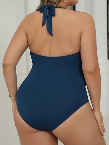 CUPSHE Women's Plus Size One Piece Swimsuit Halter Deep V Cowl Neck Bathing Suits Back Self Tie Swimwear2