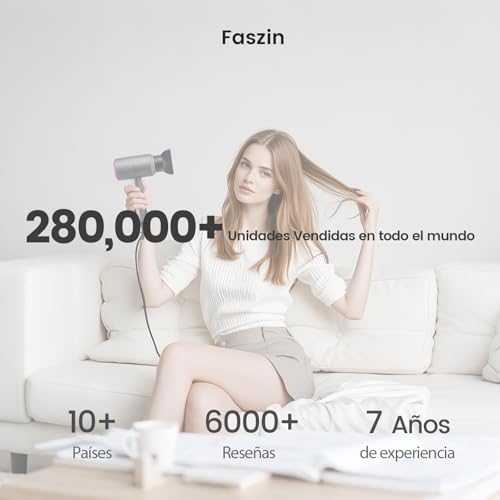 Miniatura 6 de Faszin Secador de Pelo Iónico Motor AC Duradero Secadores pelo iones profesional, Difusor y Concentrador, 3 Temperaturas, 2 Velocidades, negativos Hair Dryer (Grey)