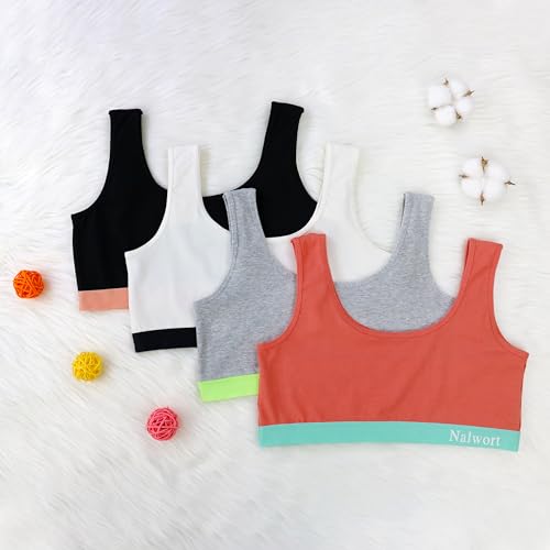 Nalwort Girls Cotton Bra Teens Sports Bra Training Bras for Girls & Teens 4 Pack4