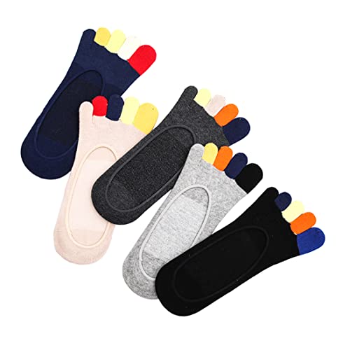 Mens No Show Toe Socks Low Cut Five Finger Cotton Socks Invisible Liner Ankle Socks, 5 Pairs