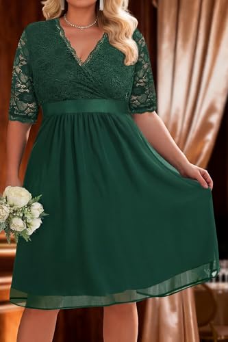 Image of Pinup Fashion Plus Size Lace Chiffon Wrap V Neck Dresses Women Cocktail Wedding Guest Midi Dress