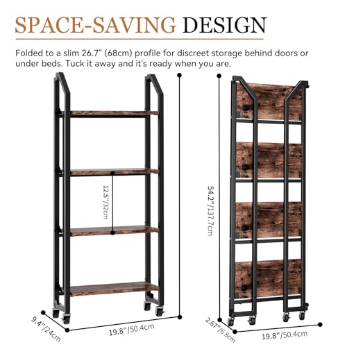 VYRIVA No Assembly Folding Bookshelf for Living Room, 4 Tier Collapsible Book Shelf for Home Office, Portable Bookcase Storage Organizer by VYRIVA - Used condition - Image 2