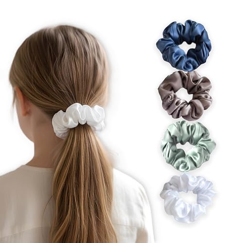 Softspot Satin Scrunchies for Women and Girls Pack of 4 Medium Size Soft Hair Ties for All Hair Types (White)