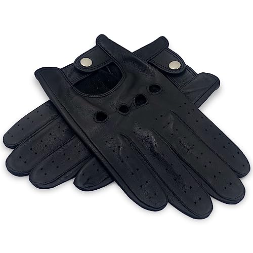Zluxurq Mens Touchscreen Professional Leather Driving Gloves Unlined -Soft And Thin Italian Lambskin Black #TOP5