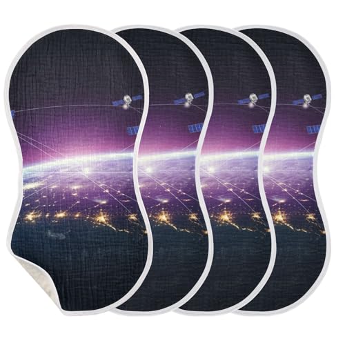 Muslin Burp Cloth for Baby 2PCS Space Satellites Super Absorbent Burping Cloths, Bibs for Newborn Boys Girls3