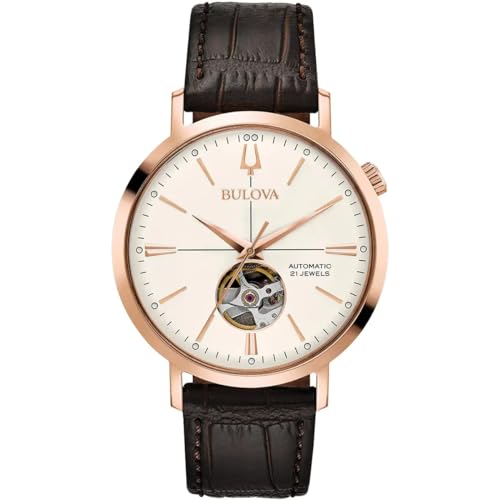 Comparativas de Perla caribe tabla con los diez mejores. 20 Bulova Classic Aerojet - Reloj automático con correa de piel de 3 manos, apertura abierta, reserva de marcha de 40 horas, vidrio mineral doble curvado, 41 mm, Café/Oro rosa,...