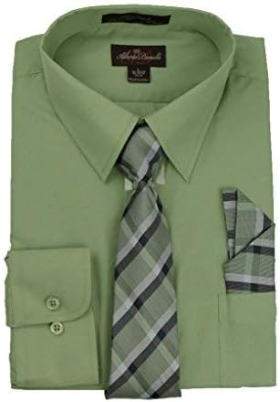 Alberto Danelli Mens Dress Shirt and Tie Set, Regular Fit Dress Shirts for Men, Long Sleeve Button Down, Big and Tall Sizes Up to 5XL, Matching Tie and Handkerchief