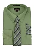 Alberto Danelli Men's Long Sleeve Dress Shirt with Matching Tie and Handkerchief, XLarge / 17-17.5 N