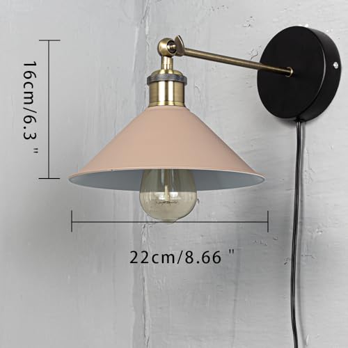 Image of ANYE Wall Sconce UL Plug-in Cord Bronze E26 Base Retro Minimalist Style Macaron Khaki Iron Shade Wall Light Fixture for Cabinet Kitchen Hotel Bulb Sold Separately