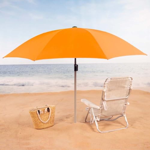 AKTIVE Großer Strandschirm, 220 cm, Orange, Stahlmast, Neigbar und höhenverstellbar, Polyestergewebe, UV50-Schutz, Große Schirme, Inkl. Tragetasche mit Tragegriff (62337)