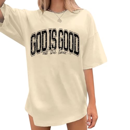 Image of Christian T Shirts for Women God is Good Shirt Oversized Jesus Religious Faith Inspirational Tshirts Bible Verse Tops