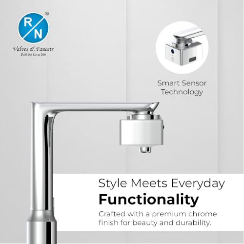 Image of RN Automatic Touchless Sensor Faucet for Wash Basin, Motion Sensor Bathroom Sink Tap, Hands-Free Smart Faucet with Chrome Finish, Water Saving Kitchen & Bath Fixture