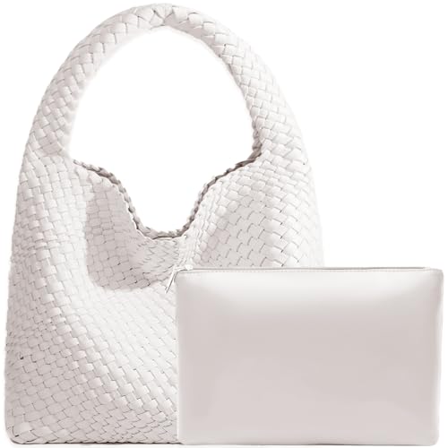Image of JINMANXUE Woven Tote Bag for Women, Fashion Hobo Handbag, Travel Top-handle Shoulder Bag, Beach Underarm Bag with Purse