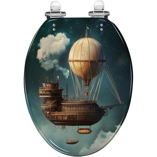 Elongated Toilet Seat Magic airship Resin Toilet Seat Slow Quiet Close with Quick-Release Hinges Toilet Seat with Cover Easy to Clean Install