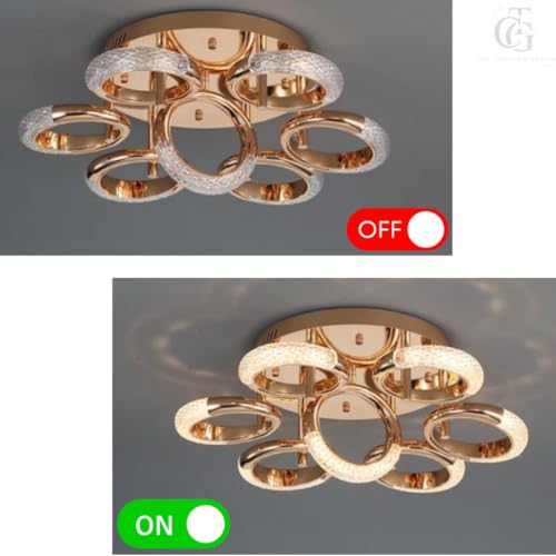 Image of Modern Ring Cluster LED Ceiling Fixture-6+1| Sculptural Blooming Rings Mount with 3C LED | French-Gold Decorative Fixture for Bedroom, Living Room & Dining Room