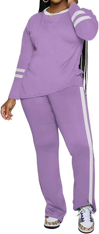PINSV 2 Piece Sets for Women Fall Casual Outfits Long Sleeve Top and Flare Pants Lounge Sets Track suit - Image 3