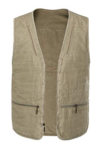 Image of Spanye Mens Safari Travel Photo Vest Outdoor Fishing Multi Pocket Jacket Beige