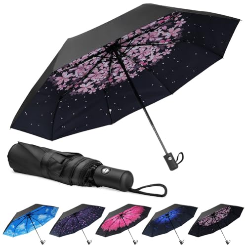 Aolso Parapluie de Voyage, Parapluie Anti-Tempête avec 8 Nervures, Ouverture/Fermeture Automatique, Petit - Compact, Parapluie Portable pour Hommes et Femmes,...