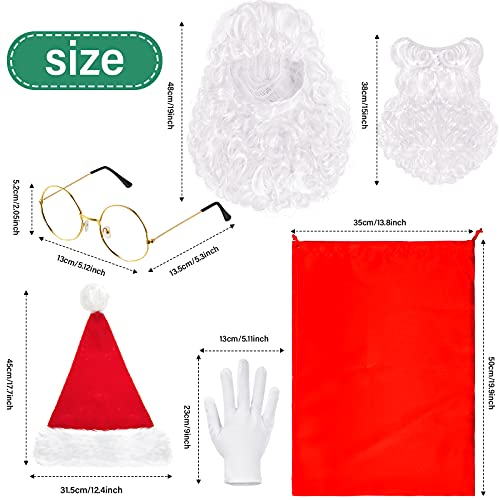 SATINIOR Christmas Santa Costume Set, Hat, Beard Wig, White Eyebrow, Winter Gloves, Glasses - Image 2