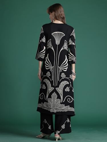 Image of INDO ERA Women's Straight Viscose Rayon Ethnic Motifs Printed Kurta & Palazzo Set (IESTR10489)