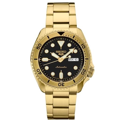 SEIKO Relógio automático masculino - Coleção 5 Sports - Relógio esportivo masculino com acabamento dourado de aço inoxidável - Resistente à água até 100 m, Preto - SRPK18, Esportivo