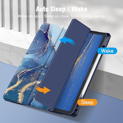 Image of Fintie Hybrid Slim Case for iPad Air 13-inch (M2) 2024, [Built-in Pencil Holder] Shockproof Cover with Clear Transparent Back Shell, ocean marble