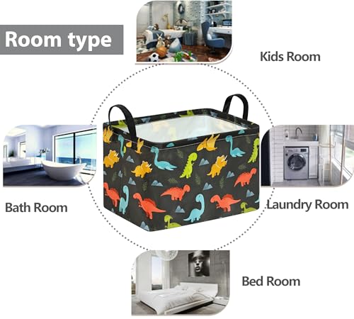 Image of Dinosaur Foldable Storage Basket Baby Gifts Basket Nursery Hamper with Waterproof Lining&Handles Organizer Bins for Boys' Bedroom, Nursery, Laundry, Toys, and Camping
