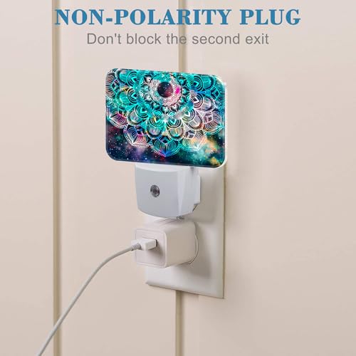 Image of Abstract Mandala Flowers Plug in Night Lights, Colorful Galaxy Mandala Nightlight Plug Into Wall Dusk to Dawn Sensor for Kid Girls Boys Women Men Room, Hallway, Kitchen, Bathroom, Stairs Decor