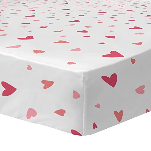 MATT & ROSE Heart Drap Housse Enfant 1 Personne 90x190 cm | 100% Coton | Oeko-Tex | Imprimé Fille Coeurs | Blanc, Rose