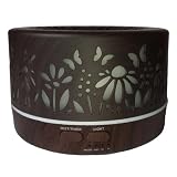 Wild Essentials 700ml Designer Large Room Essential Oil Diffuser, 5 in 1 Ultrasonic Aromatherapy Vaporizer Cool Mist Humidifier, Home, Office Bedroom, Timer, Auto-Off, 7 Color LED (Dark Wood Flowers)