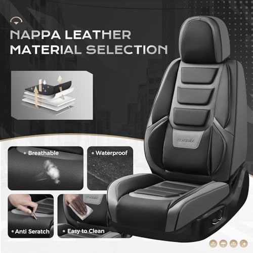 Image of Coverado Car Seat Covers Full Set, Seat Covers for Cars, Front Seat Covers and Back Seat Cover Waterproof Leather Automotive Seat Cover Universal Car Interior Protectors Cushion for Most Cars