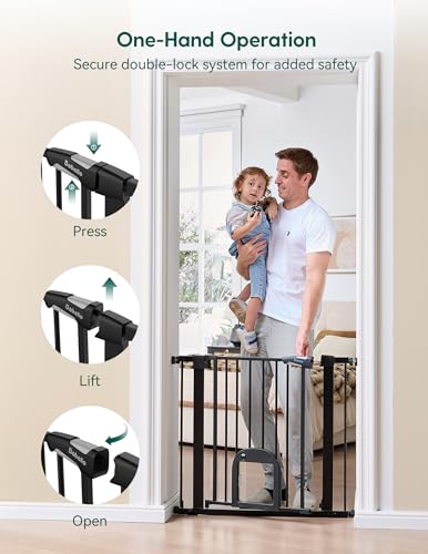 Babelio Baby Gate with Adjustable Cat Door, CatPrivilege III, 29-43" | Auto-Close, Pressure Mounted with No Drilling, Dual Lock Safety Gates For Stairs, Doorways and House, Easy Walk Thru, Black - Image 7