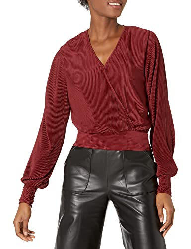 Jessica Simpson Women's Cleo V-Neck Wrap Plisse Top, Pomegranate, Large #TOP5