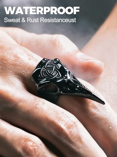 Richsteel Stainless Steel Viking Raven Crow Skull Ring for Men Women Gothic Norse Protection Jewelry(with Gift Box)3