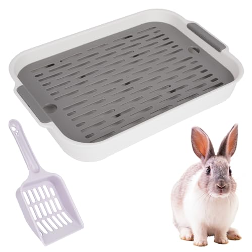 Litière pour lapin, avec pelle, accessoires pour lapins, chats, double couche, grille de coin, pour lapins, hamsters, cochons d'Inde, petits animaux (gris)