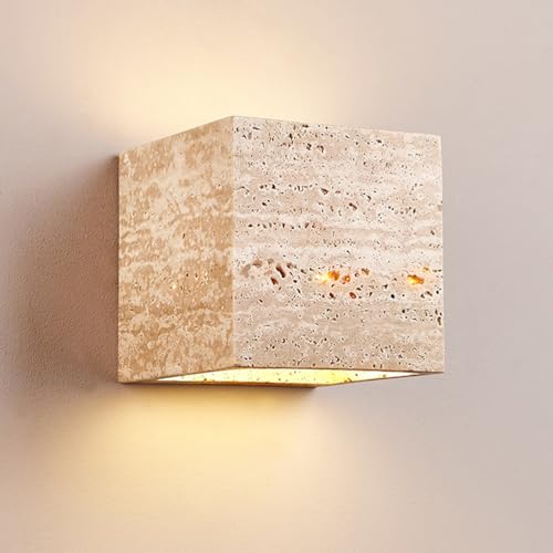 Lampada da parete per esterni in pietra Wabi-Sabi Travertino IP65 Impermeabile Luci su e giù Lampada da parete quadrata per esterni a luce calda 3000K per interni Esterni Balcone Portico Facciata