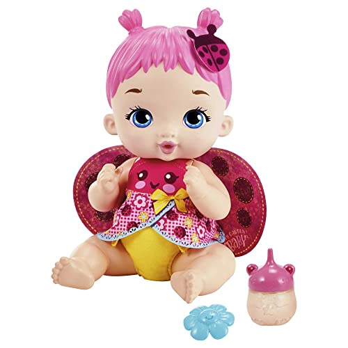 My Garden Baby Mariposa Bebe y hace pipí Pelo rosa Muñeca bebé de juguete con pañal, biberón, diadema y accesorios , regalo +3 años (Mattel HMX27)