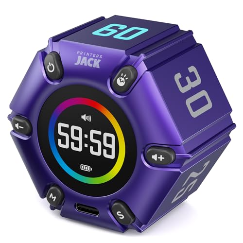 Image of Printers Jack, Productivity Cube Timer, Visual Pomodoro Timer, Mute & Vibration & Adjustable Sound Alert, ADHD, for Office, Study, Work, 3 /5 /10 /25 /30 /60min & Custom Countdown - Purple
